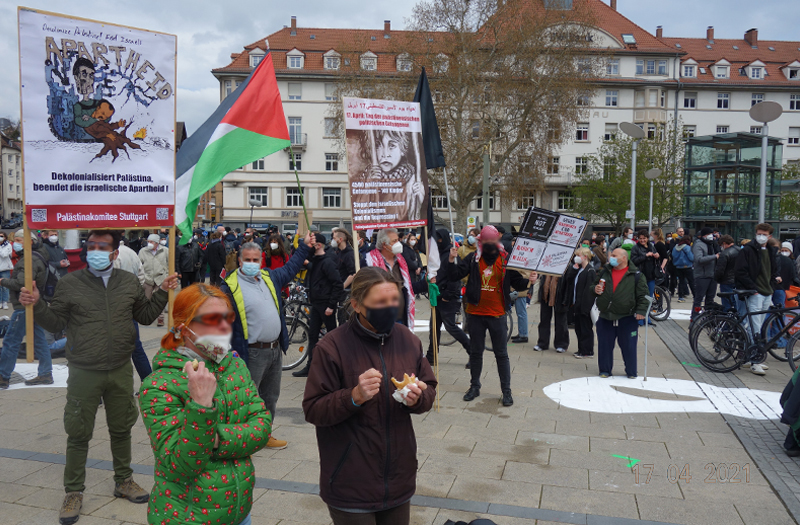 Kundgebung am Marienplatz gegen Rassismus und für den Tag des palästinensischen politischen Gefangenen am 17. April 2021
