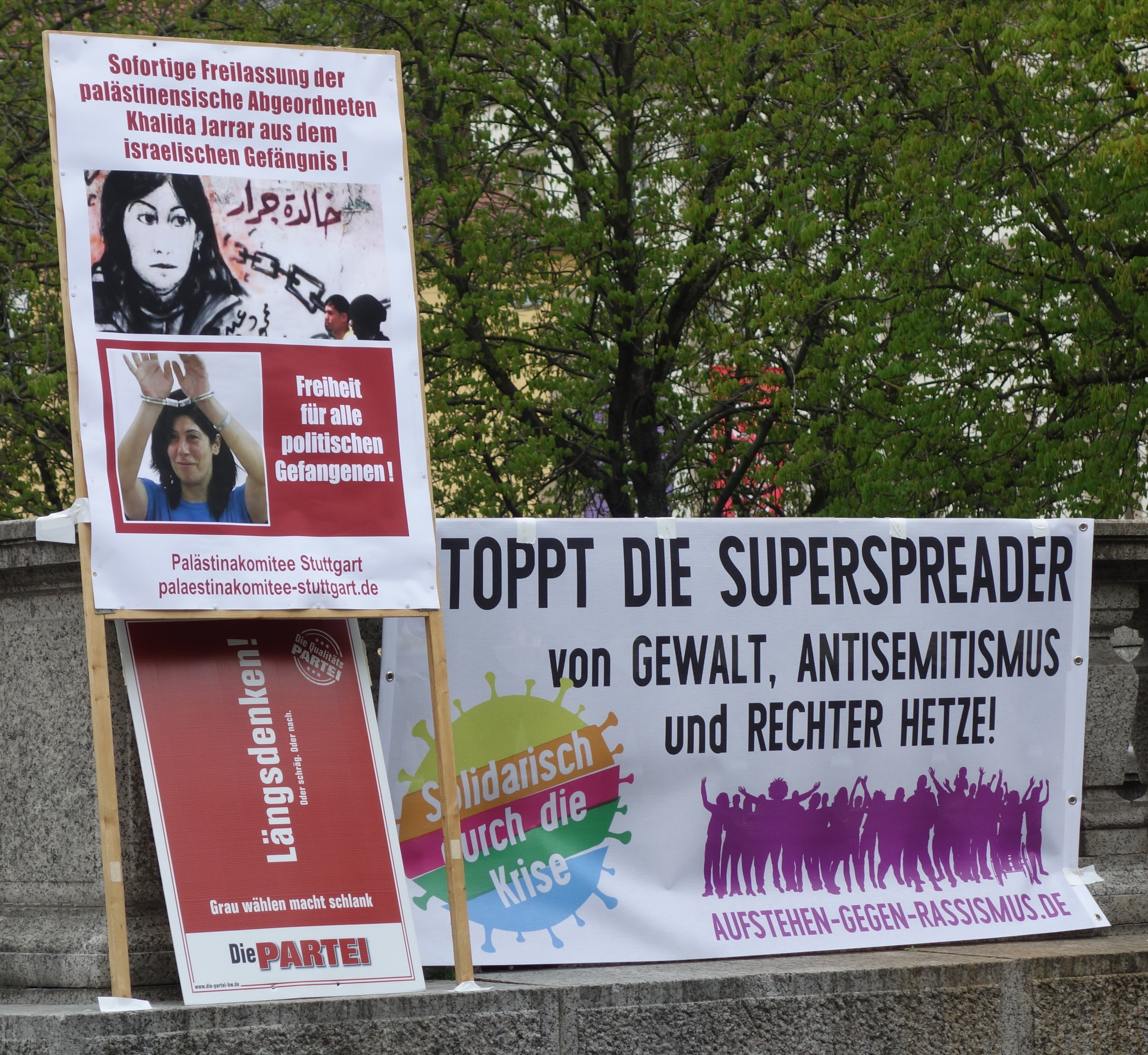 Kundgebung am Karlsplatz gegen Rassismus und für den Tag des palästinensischen politischen Gefangenen am 17. April 2021