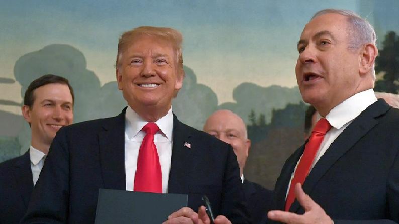 Trump and Netanyahu sign document recognising Israel's illegal annexation of the Golan Heights