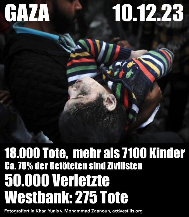 Opfer des Kriegs in Gaza am 7. Dezember 2023