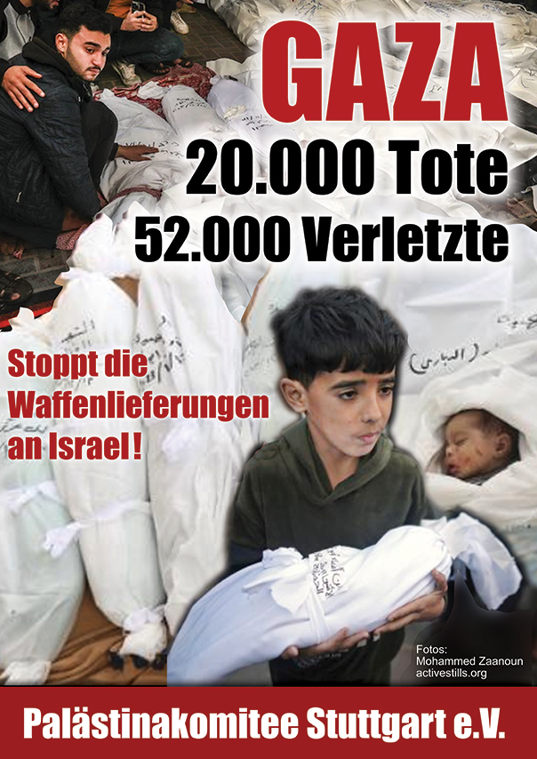 Kundgebung im Gedenken an die Opfer in Gaza in Stuttgart am 23.12.23 am Kronprinzplatz um 16 Uhr