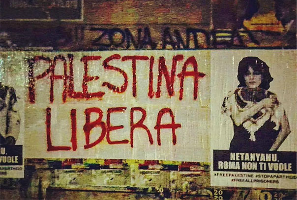 Protestplakat in Rom gegen den Besuch Netanjahus, 09.03.23